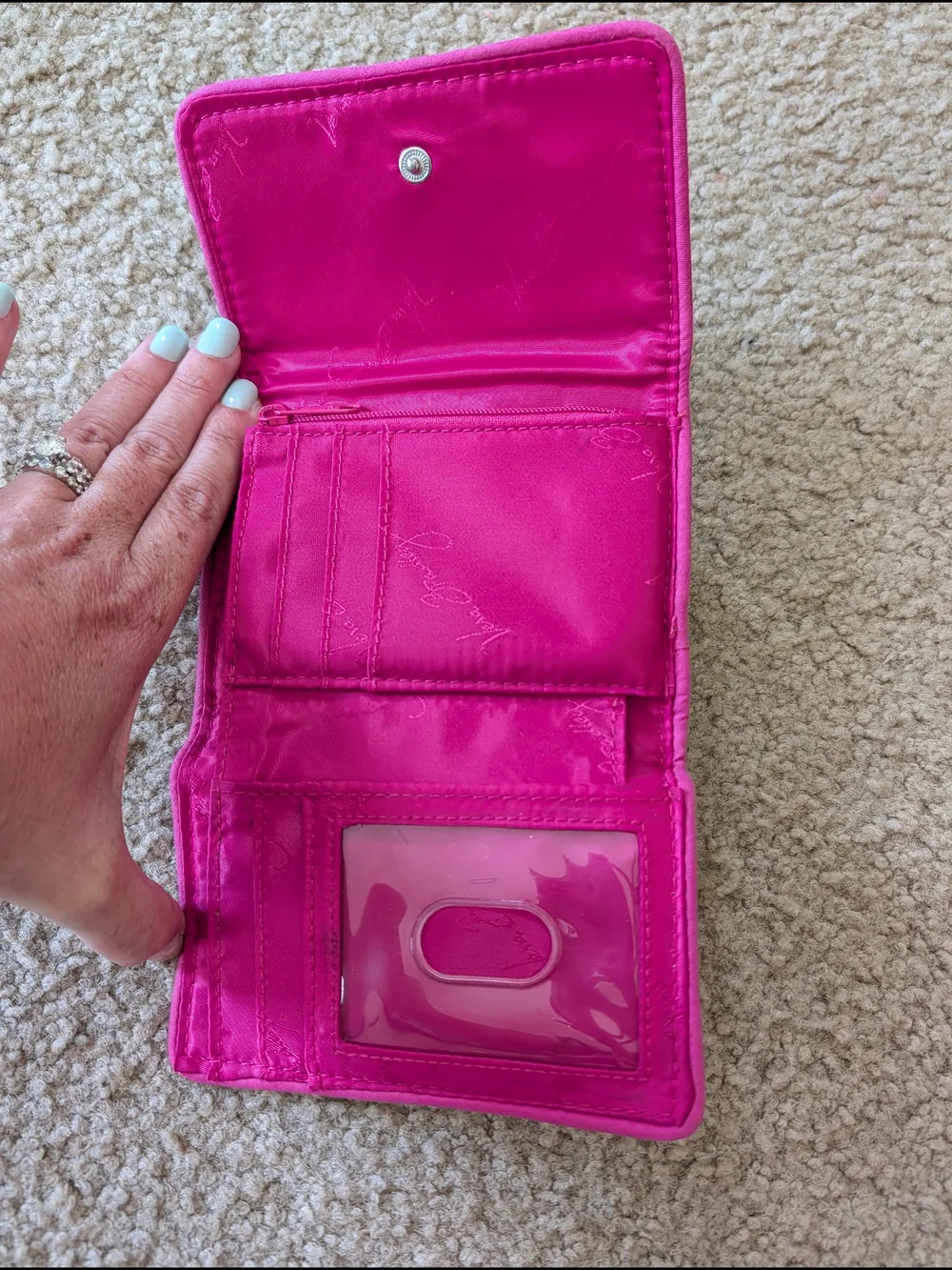 Vera Bradley Pink Retired Swirls Quilted Floral Trifold Wallet - Picture 2 of 4